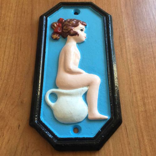 Cast iron boy & girl bathroom signs Blue