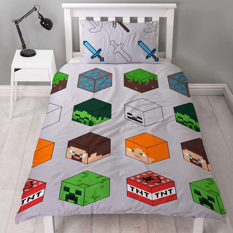 Minecraft Pixel Single Quilt Cover Bed, Minecraft Creeper Duvet Cover Pattern Free