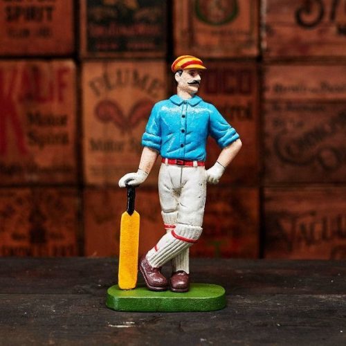 Cast Iron Cricketer Doorstop Blue