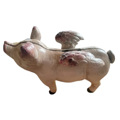 Cast Iron Flying Pig Bank Pink