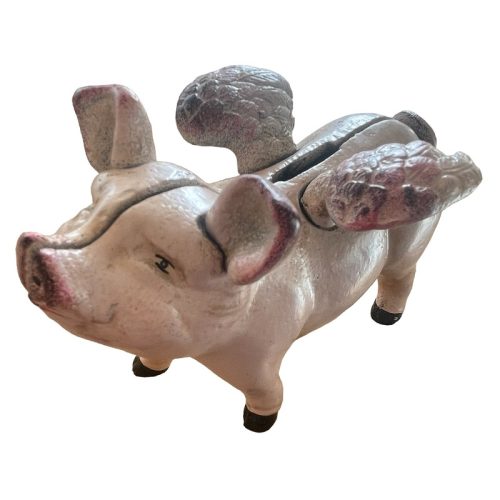 Cast Iron Flying Pig Bank Pink
