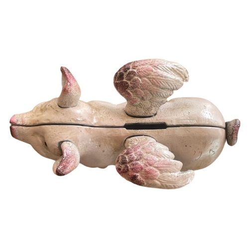 Cast Iron Flying Pig Bank Pink