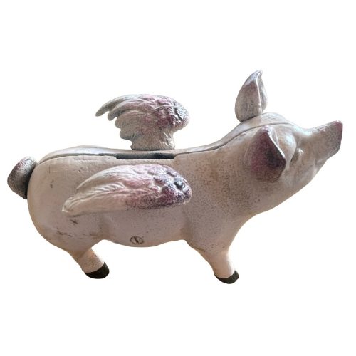 Cast Iron Flying Pig Bank Pink