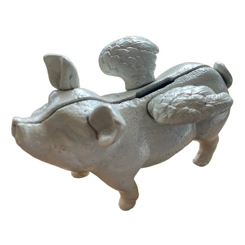 Cast Iron Flying Pig Bank White