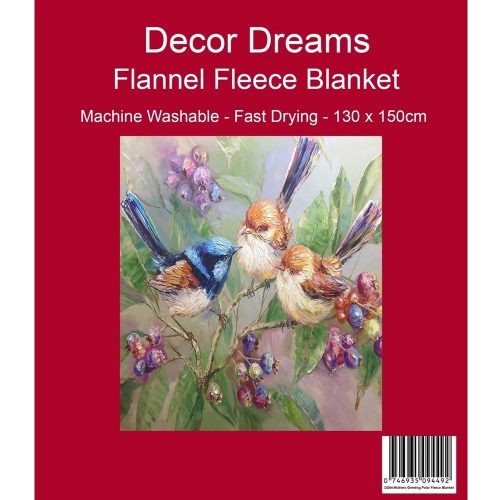 Alternative view of Decor Dreams Mothers Greeting Blue Wren Flannel Fleece Blanket 130x150cm