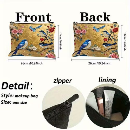 Floral Bird Makeup Bag