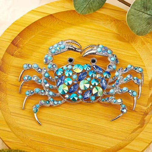 Blue Crystal Crab Brooch