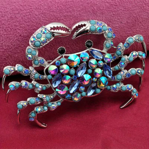 Blue Crystal Crab Brooch