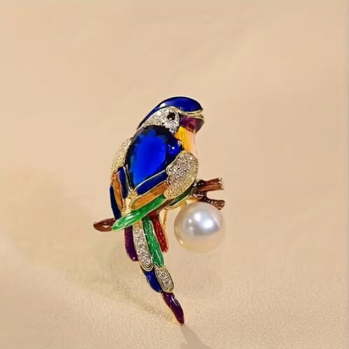 Blue Parrot Brooch Pin