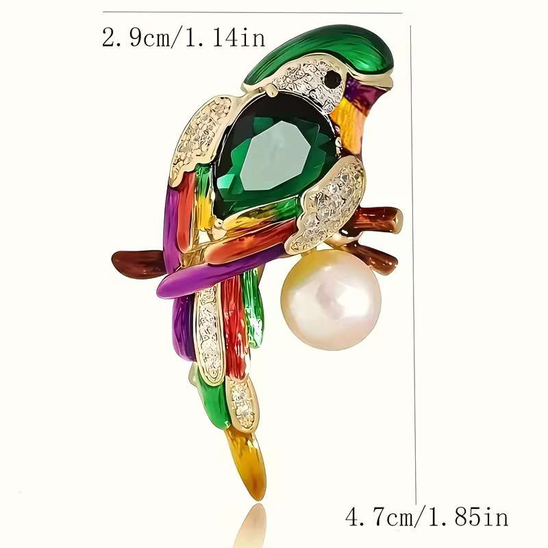 Green Parrot Brooch Pin
