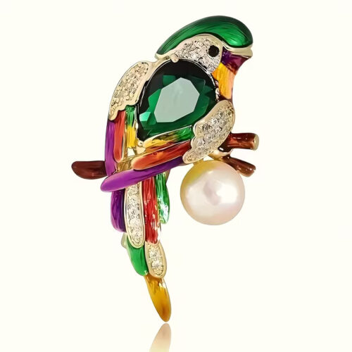 Green Parrot Brooch Pin