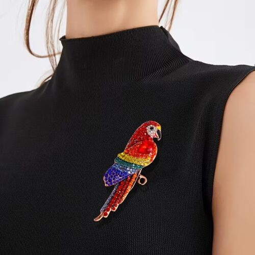 Red Parrot Brooch Pin