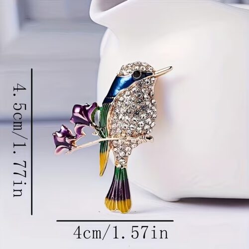 Rhinestone Enamel Magpie Bird Brooch