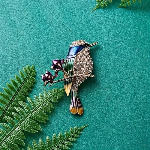 Rhinestone Enamel Magpie Bird Brooch