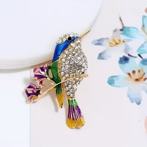 Rhinestone Enamel Magpie Bird Brooch