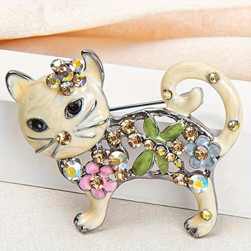Vintage Floral Cat Brooch