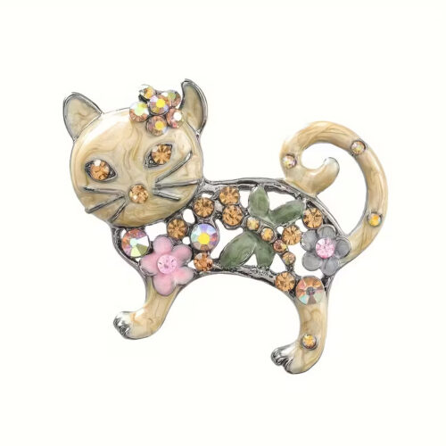 Vintage Floral Cat Brooch
