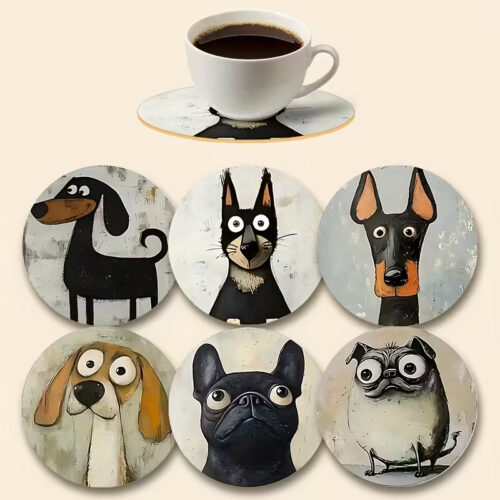Wooden Dog Coaster Set