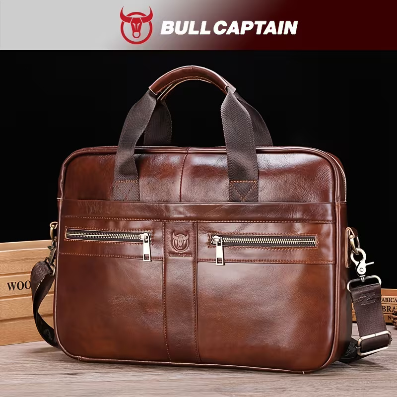 BULLCAPTAIN Genuine Leather Briefcase