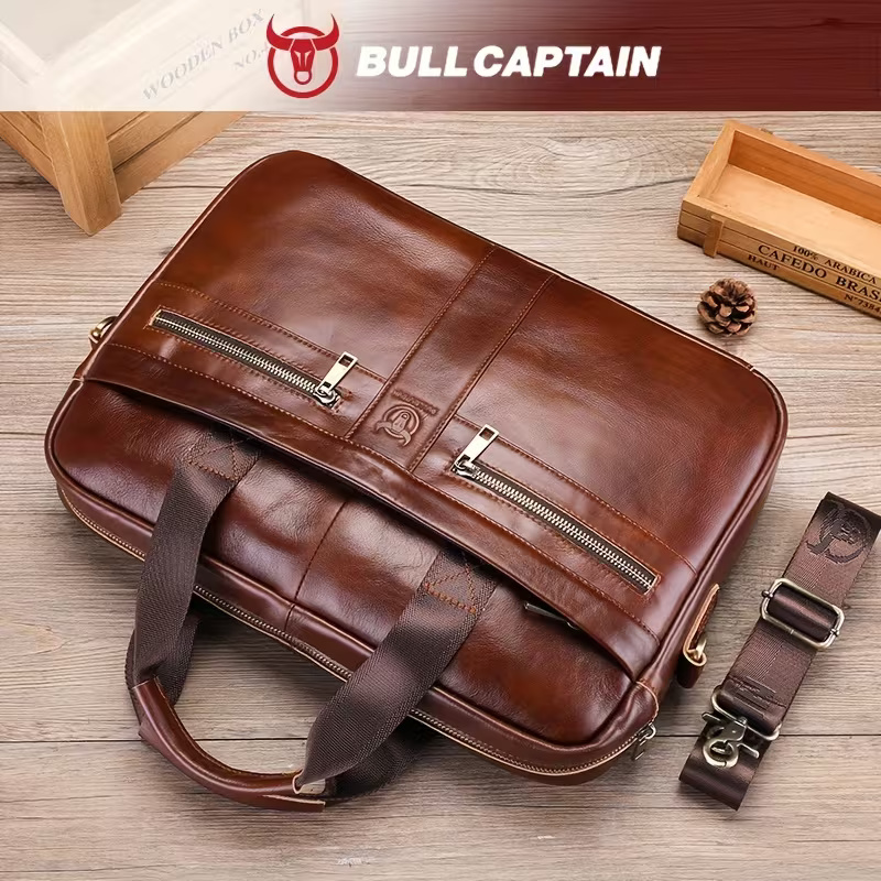BULLCAPTAIN Genuine Leather Briefcase