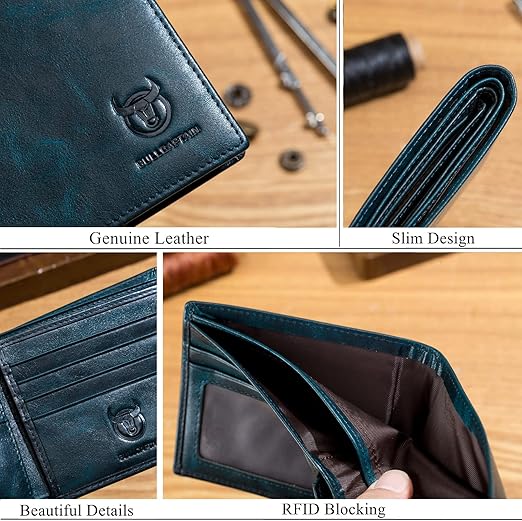 BULLCAPTAIN Genuine Leather Wallet Blue