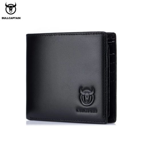 BULLCAPTAIN RFID Genuine Leather Slim Bifold Wallet for Men Black