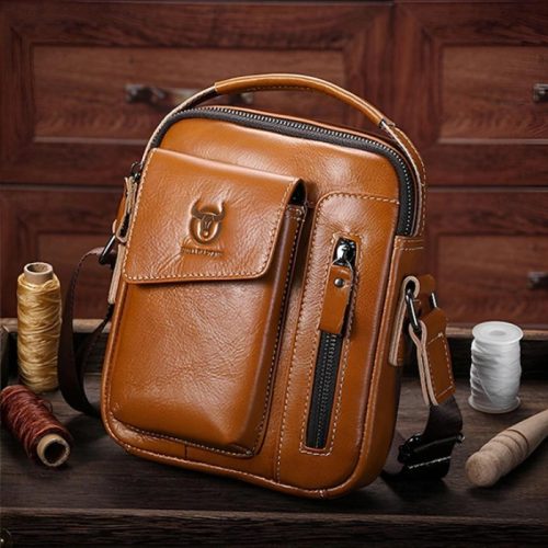 BULLCAPTAIN Leather Shoulder Bag Yellow Brown