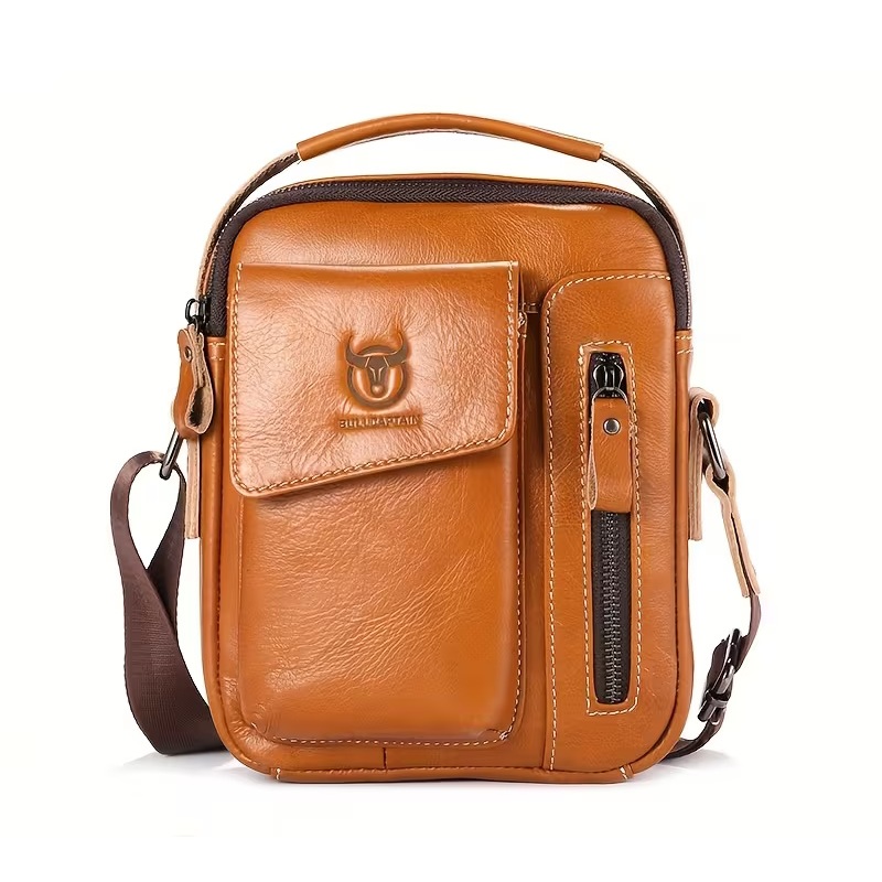 BULLCAPTAIN Leather Shoulder Bag Yellow Brown